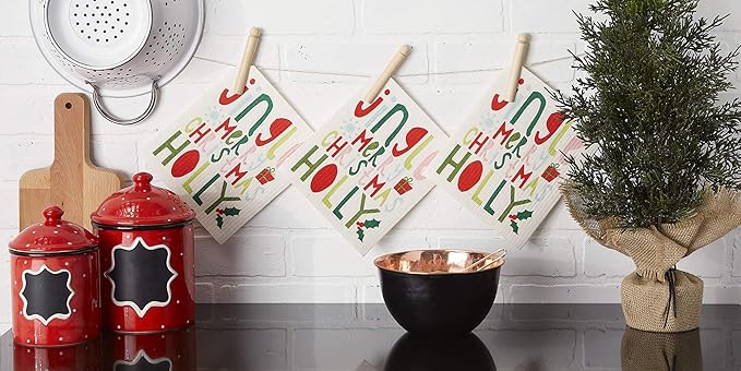 DII Swedish Dishcloths for Kitchen & Cleaning, Reusable, Machine Washable & Dishwasher Safe, Biodegradable, 7.75 x 6.75, Jingle, 3 Piece