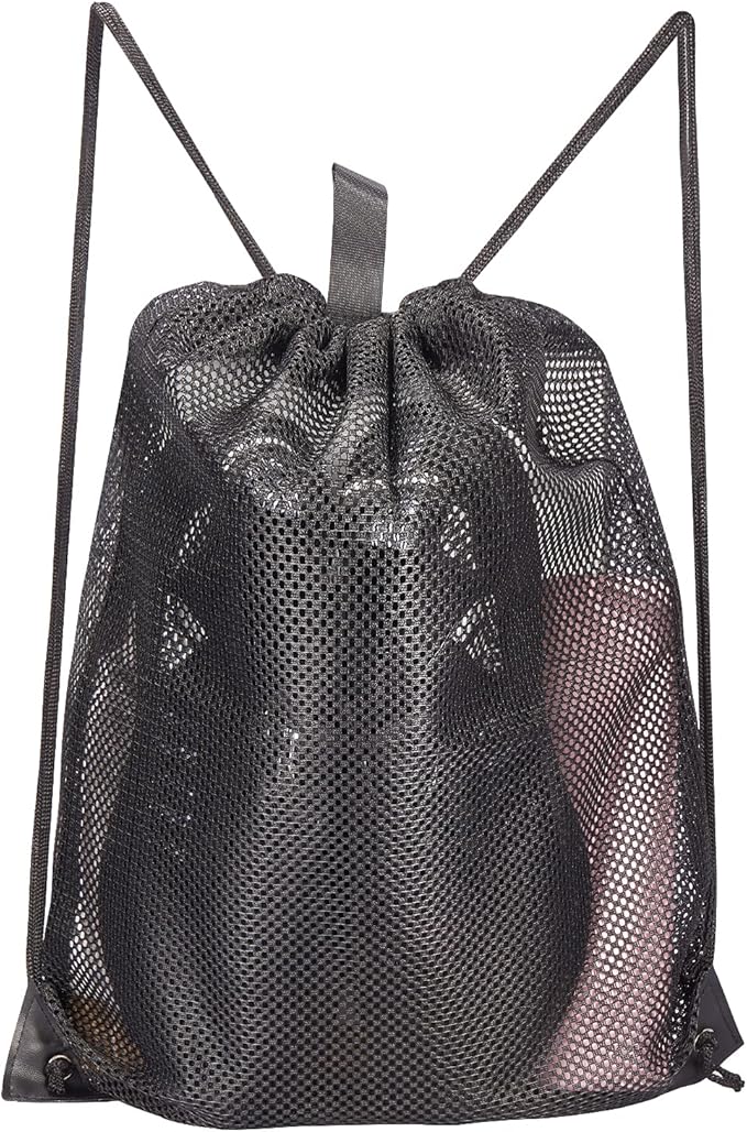 HAOGUAGUA 2-PACK Mesh Drawstring Bag, Mesh String Bag for Gym Laundry Seashell and Beach finds, Mushroom Hunting Bag