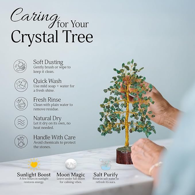 FASHIONZAADI Green Aventurine Crystal Tree, Crystals and Stones, Gem Tree, Healing Gemstones and Crystals Home Decor, Meditation Decor, Spiritual Gifts for Women, Good Luck Gift