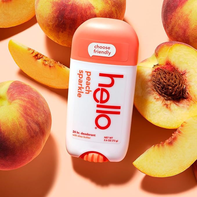 Hello Peach Aluminum Free Deodorant for Women + Men, Natural Fragrance, Dermatologically tested, Baking Soda Free, Parabens Free, Dye Free, 24 Hour Odor Protection, (Pack of 2)