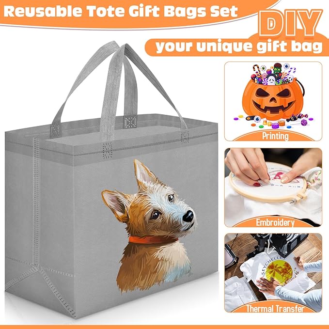 Windyun Reusable Grocery Bags Large Non Woven Shopping Bags with Handles Foldable Portable Tote Bulk, 12.6 x 11.8 x 6.3 Inch