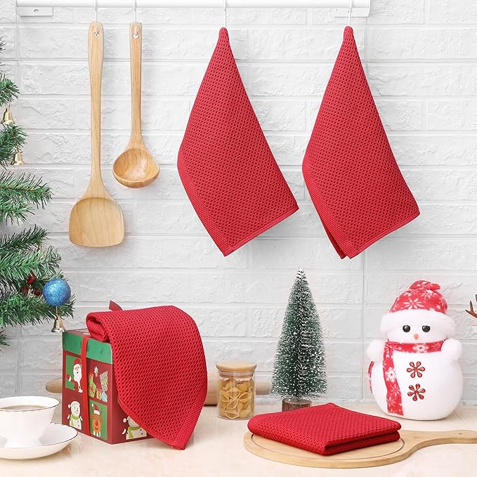Homaxy 100% Cotton Waffle Weave Kitchen Dish Cloths, Ultra Soft Absorbent Quick Drying Dish Towels, 12 x 12 Inches, 12-Pack, Red