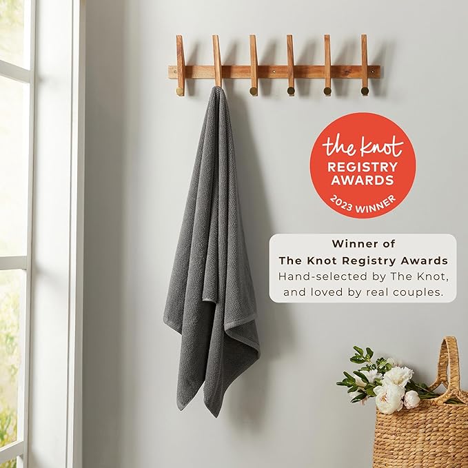 Great Bay Home Grey Bath Towels - 100% Cotton 4 Pack 54x27 Bath Towel Set - Absorbent, Quick-Drying, Durable Towels for Bathroom Decor - Low-Twist, Two-Ply Fibers (Dark Grey)