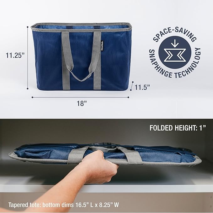 CleverMade EcoBasket Reusable Grocery Tote - Collapsible Storage Shopping Organizer - Heavy Duty Utility Bag Home