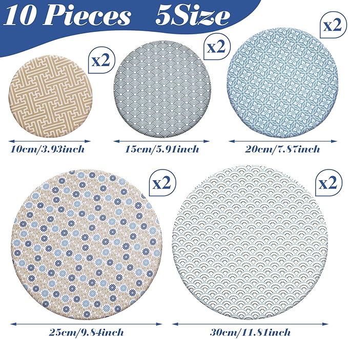 10 Pack Cloth Bowl Covers for Bread Rising - 5 Size Stretch Elastic Food Storage Container Lids - Reusable Cotton Fabric Covers for Food, Fruits, Leftovers (Pastel)