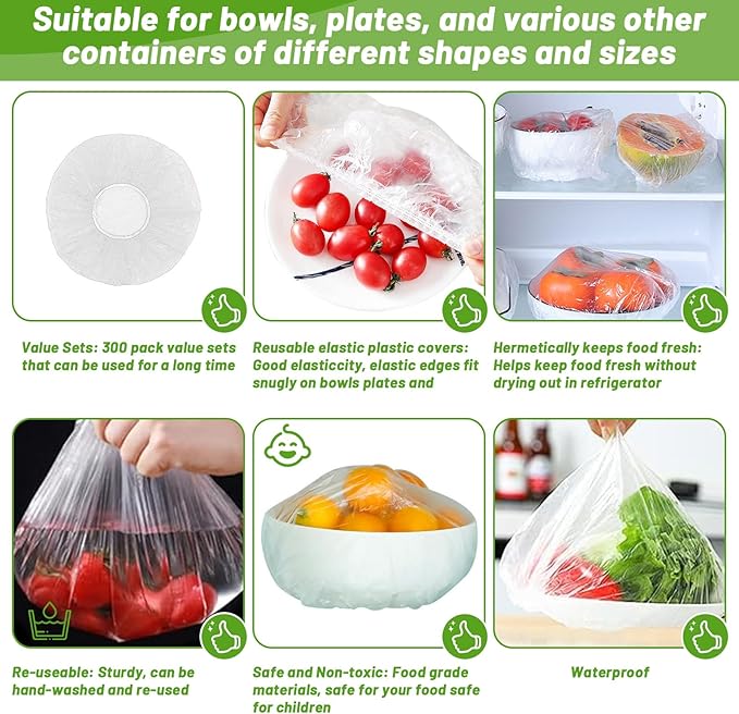 300Pcs Reusable Elastic Food Bowl Storage Covers, Sublaga Bowl Covers, Dish Plate Covers, Alternative to foil, Plastic Wrap,BPA Free
