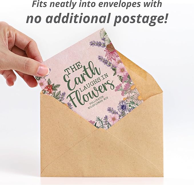 Bentley Seed Co. | The Earth Laughs in Flowers | Beautiful Illustrated Flower Design Art and Quote | Environmental Favor | Pollinator Wildflower Mix Seed Packets | Eco-Friendly Hand Out Gift | 25 Pk
