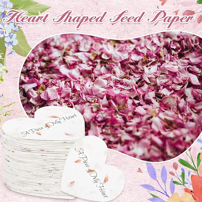 50 Pcs Funeral Memorial Seed Paper for Guests Plantable Wildflower Seeds Paper Recycled Sympathy Gifts for Loss of Father Mother Loved One Petals Tags for Guests, 2 Styles(Heart)
