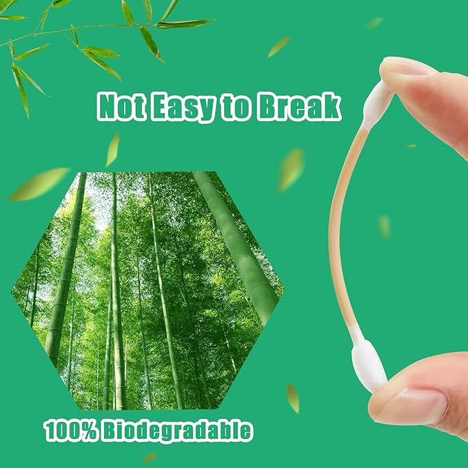 Egaageoi 1000 Count Pointed Cotton Swabs - Double Precision Tips with Bamboo Stick for Beauty and Personal Care - for Eyebrow And Eyelash Application, Manicures And Nail Art, Cleaning Ears And Nose