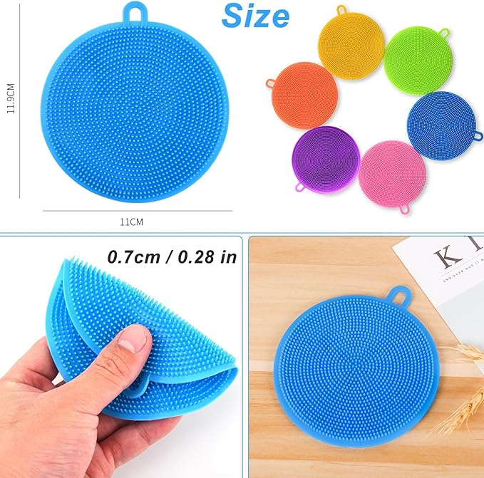 Silicone Dish Scrubber, 12 Pack Silicone Sponge Dish Brush Food Grade BPA Free Reusable Rubber Sponges Dishwasher Safe and Dry Fast for Kitchen Dish Dishes Fruits Vegetables Washing and Cleaning