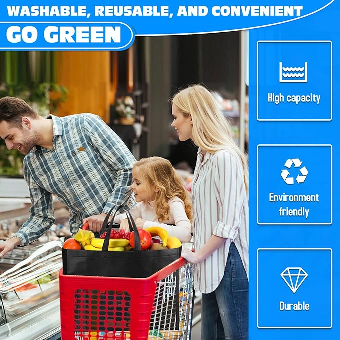 Windyun Reusable Grocery Bags Large Non Woven Shopping Bags with Handles Foldable Portable Tote Bulk, 16x6x12 Inch