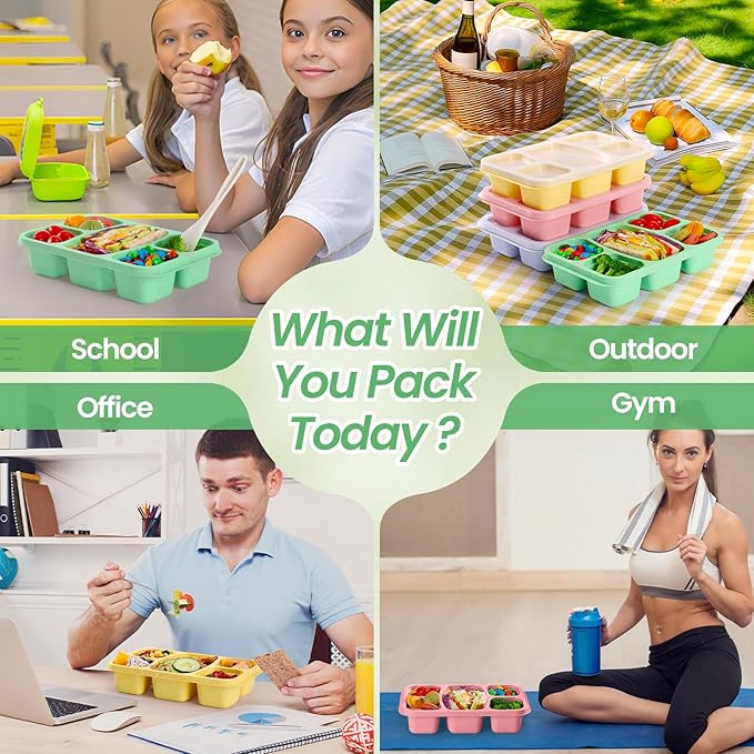 Bento Boxes Adult Lunch Containers 4 Pack, 5 Compartment Reusable Lunchable Containers for Kids, Stackable Snack Box With XXL Space for Sandwiches,Meal Prep for School