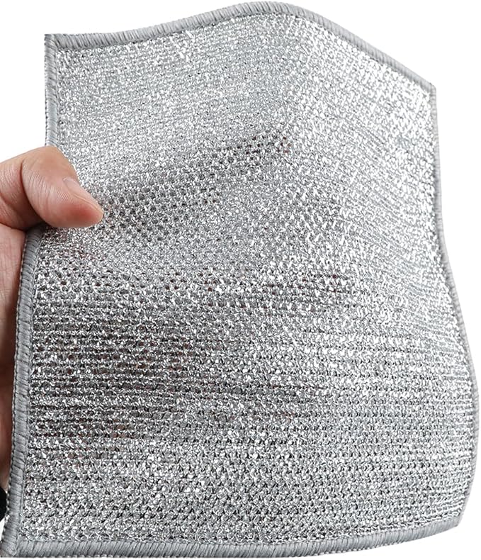 YinQin 28x20 cm Stainless Steel Wire Scrubber Cloth for Kitchen Pots Pans Sink Stove Top 4 PCS Double-Layer Rust-Resistant Easy Mesh Clean Cleaning Cloths Non-Scratch Metallic Dishwashing Cloth Rags