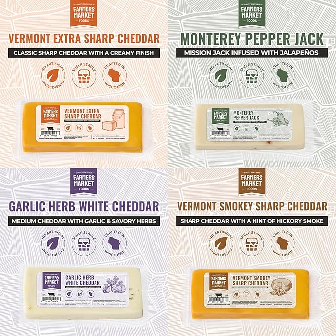Farmers Market, Gluten Free, Keto, Paleo, Low Sodium, Zero Sugar, Wisconsin Cheese Gift Sets, 7oz 4 Count