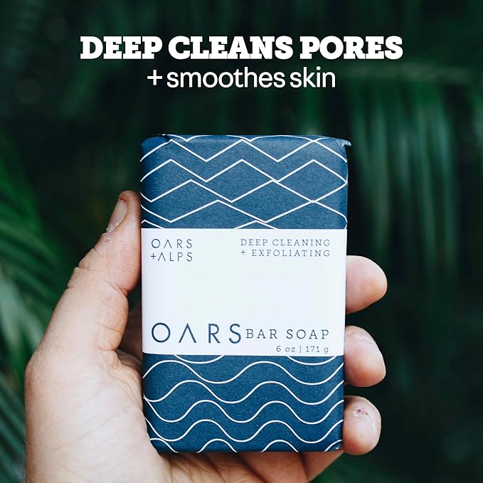 Oars + Alps Blue Charcoal Exfoliating Bar Soap for Men, Deep Cleaning & Exfoliating Soap, Dermatologist Tested & Made with Clean Ingredients, All Skin Types, Travel Size, 1pk, 6oz