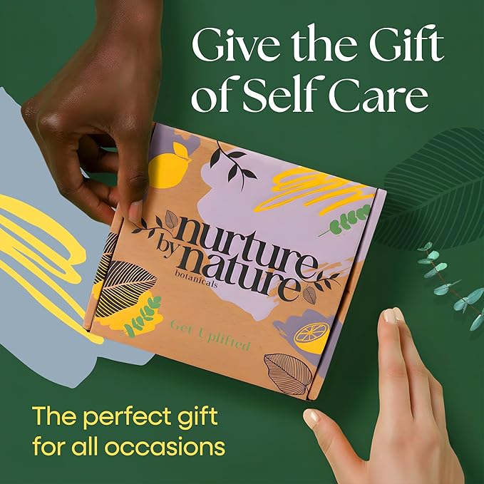 Nurture by Nature RELAX & UPLIFT Spa Kit for Women – Birthday Gifts for Women – 6 Piece Gift Basket with Hand Soap, Body Scrub, Hand Cream & More - Vegan Self Care Kit - Relaxation Gifts for Her