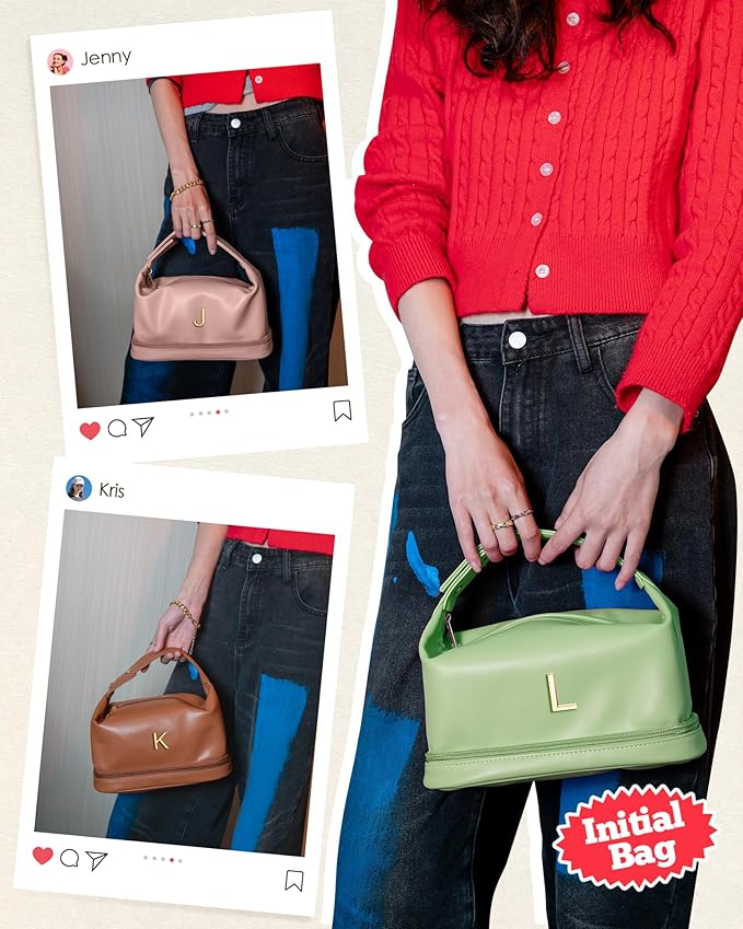 Gifts With Initials for Women, Personalized Makeup Bag with Handle, Initial Double Layer Cosmetic Bag with Makeup Brush Organizer, Cute Cosmetic Pouch for Women, Gifts for Friends Female
