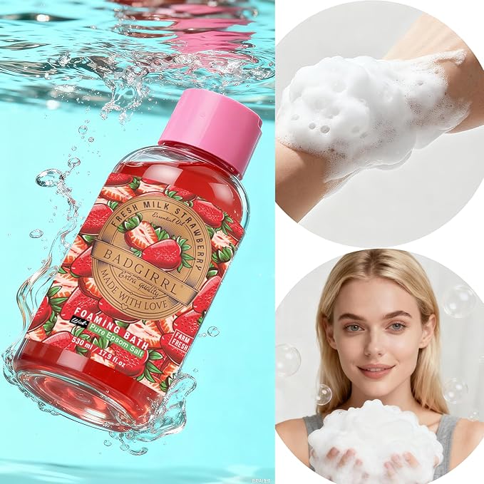 Foaming Bubble Bath with Epsom Salt 17.9 Oz Each (5 Pack),Body Wash Deep Moisture Spa Gift Set with Shea Butter & Essential Oil Collection Skin Cleanser with 24hr Moisturizing Bath Set for Women Men