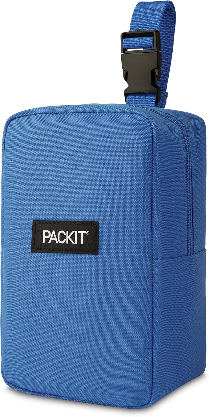 PackIt Freezable Upright Snack Box, Azure Blue, Built with ECOFREEZE Technology, Fully Freezable, Collapsible, Reusable, With Top Buckle Handle and Top Load Design, For Perishable Snacks On the Go