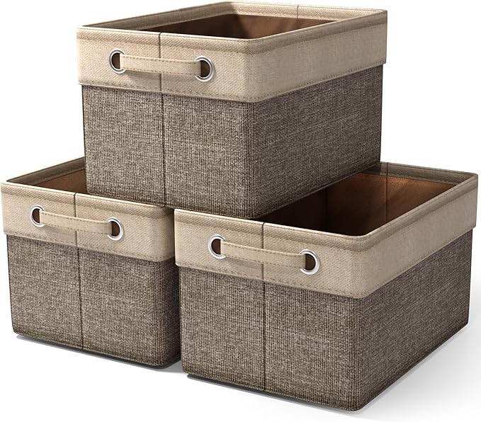 Sorbus Fabric Storage Cubes 15 Inch - Big Sturdy Collapsible Storage Bins with Dual Handles - Foldable Baskets for Organizing -Decorative Storage Baskets for Shelves | Home & Office Use -3 Pack| Brown