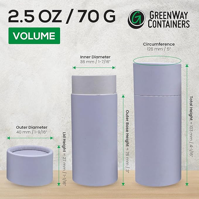 GreenWay 2.5oz / 70g Kraft Paperboard Deodorant Tubes with Lids - 25 Pack Solid Perfume Refillable DIY Cosmetic Containers - Deodorant Containers Lotion Tubes Empty Holder Kraft - Black