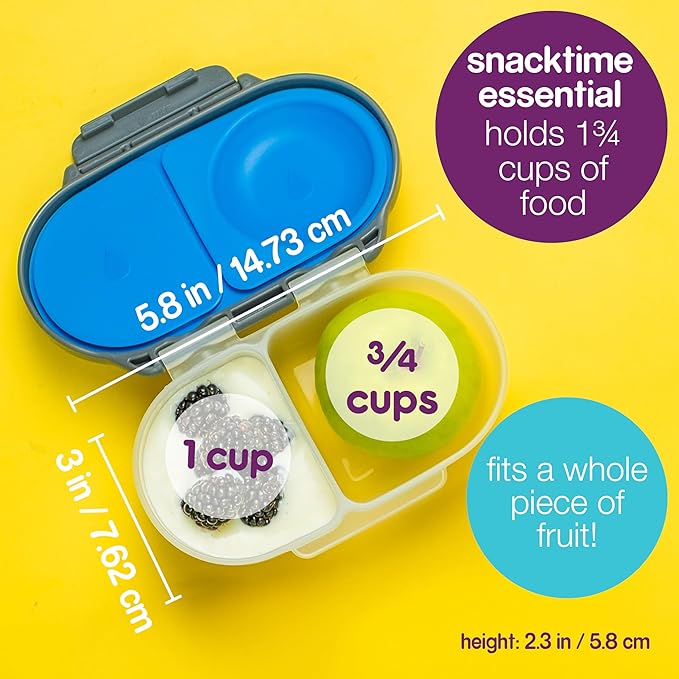 b.box Snack Box Reusable Snack Containers with Lids 2 compartments, Bento Box for kids and toddlers, Leakproof Lunch Box, BPA free and Dishwasher Safe Snack Container (Ocean Breeze, 1 3/4 Cup)