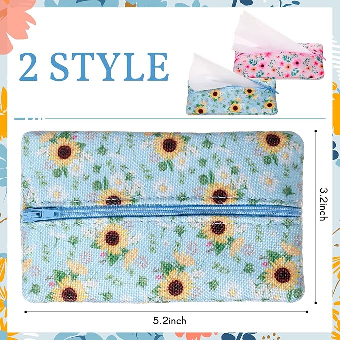 Kigeli 2 Pieces Purse Tissue Holder Travel Tissue Pouch for Purse Fabric Zipper Enclosed Pouches Reusable Flower Pattern Paper Holder for Coins, 5.25 x 3 Inches(Floral Flower Print)