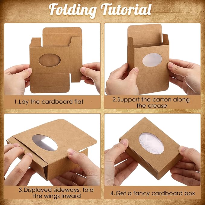 TaoBary 100 Pcs Soap Boxes for Homemade, 3 x 3 x 1.2 Inch Small Paper Gift Packaging Boxes with Window, Gift Wrappers for Soap Packaging Making Party Favor(Oval,Kraft)