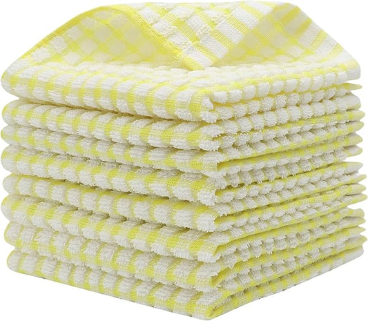 Cotton Cleaning Rags Terry Dish Cloths for Washing Dishes, Set of 8 Dish Rags for Cleaning, Light and Soft Dish Towels for Kitchen Drying Dishes, 11.8 Inch x 11.8 Inch (Yellow)