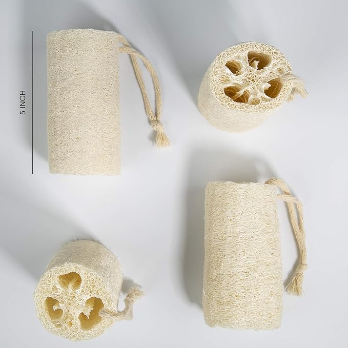 5" Natural Loofah Exfoliating Body Sponge Scrubber, Plant-Based Organic Loofa Luffa for Men & Women Skin Care Bath Shower Cleaning Back & Face, Natural Sponges for Dishes, Pack of 4