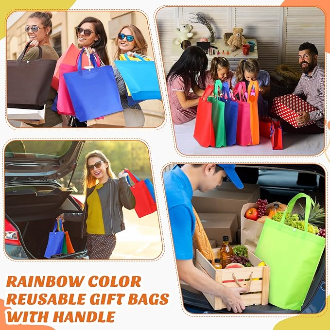 Paterr 100 Pcs Reusable Grocery Bags Bulk Shopping Tote with Handle Non Woven Portable Foldable Tote Bag Gift with Button
