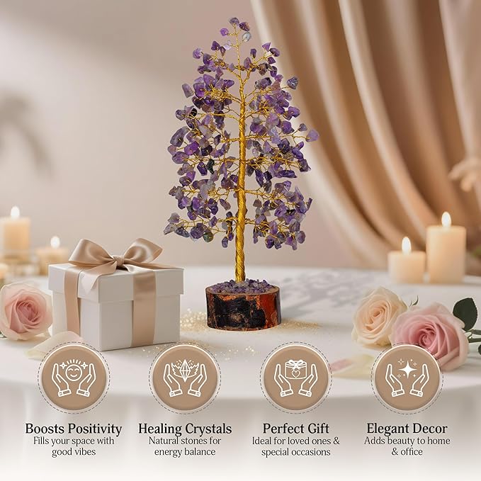 FASHIONZAADI Amethyst Crystals Tree of Life - Stones and Crystals - Bonsai Tree - Good Luck Gifts for Women - Meditation Accessories - Chakra Stones Decor