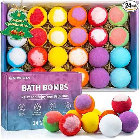 Bath Bombs 24-Pack Christmas Stocking Stuffers for Teen Girls for Women Mom Her Set, Aromatherapy Bubble Bath, Handmade Natural & Organic, Spa Relaxing Birthday Gifts for Men, White Elephant Gifts