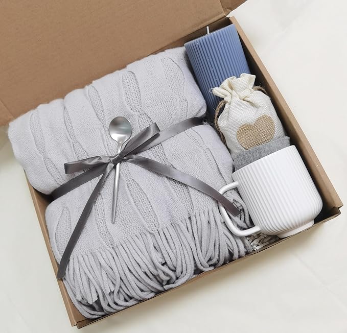 Get Well Soon Gift Basket for Women - Self Care Package - After Surgery, Sympathy Gift for Loss of Loved One, Thinking of You/ Mothers Day/ Grief /Bereavement /Miscarriage Gifts for Women (Light gray)