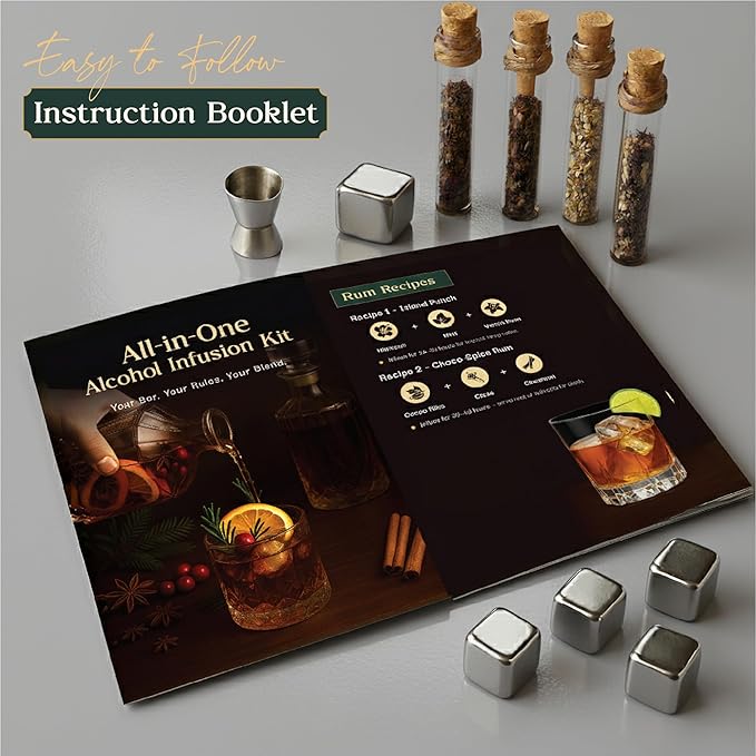 Alcohol Infusion Kit for Whiskey, Tequila, Rum, Gin & Vodka - Including Instructions Manual - Whiskey Gifts for Men - Home Bar Alcohol Gift Sets for Men