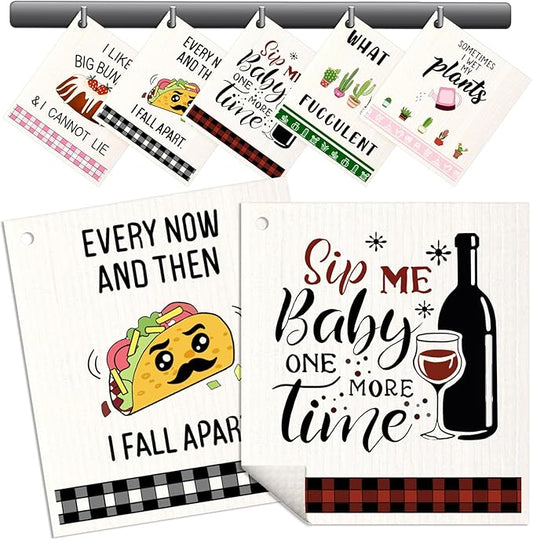 Swedish Dishcloths for Kitchen - 5 Pack Reusable Dish Cloths for Washing Dishes Absorbent Cute Funny Kitchen Towels Cleaning Sponge, Funny Kitchen