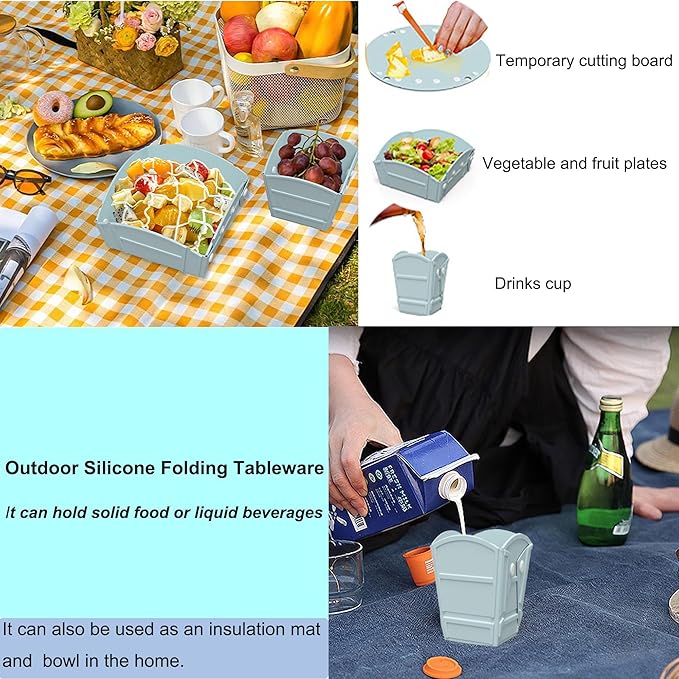 Camping Bowl Collapsible Silicone Bowl Portable Camping Tableware Folding Picnic Bowl for Travel Camping Fridge Food Storage