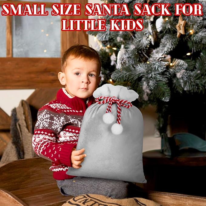 Shappy 2 Pieces Christmas Velvet Santa Bags with Drawstring in 2 Size Large Christmas Bags Santa Gift Sack for Xmas Playing Present Toy(Grey)
