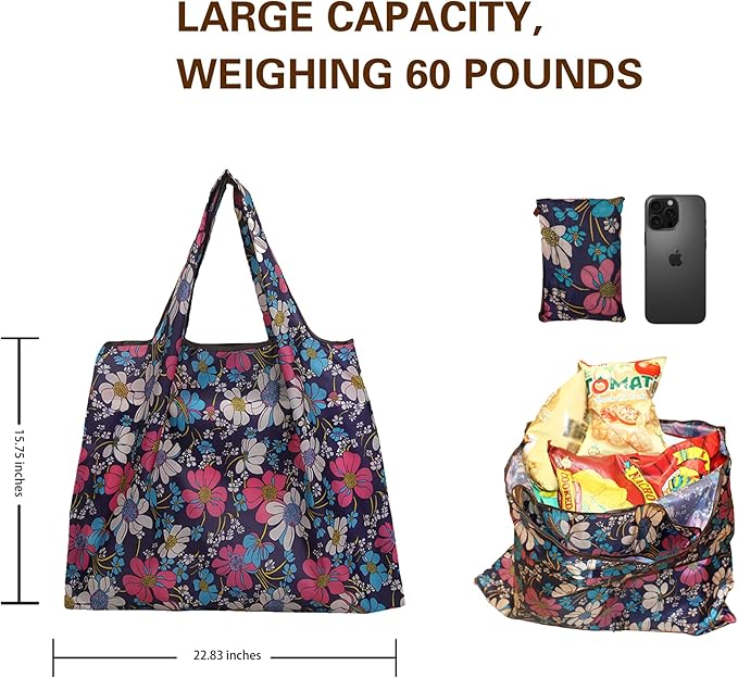 2 Piece Reusable Shopping Bags,foldable shopping bag,60-Pound Capacity,Machine Washable,One Large and One Small