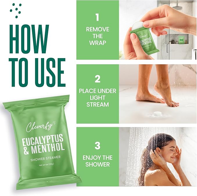 Cleverfy Eucalyptus for Shower Steamers Aromatherapy – Stocking Stuffers for Teen Girls, Women and Wife – Christmas Gifts for Teens and Women – White Elephant Gifts for Adults – 18 Tablets