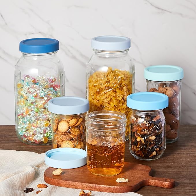 Silicone Lids Mason Jar Lids Thickened Leak Proof Lid for Mouth Mason Jars, Reusable Large Canning Jar Caps (86mm,Classic Color,6 Pcs)