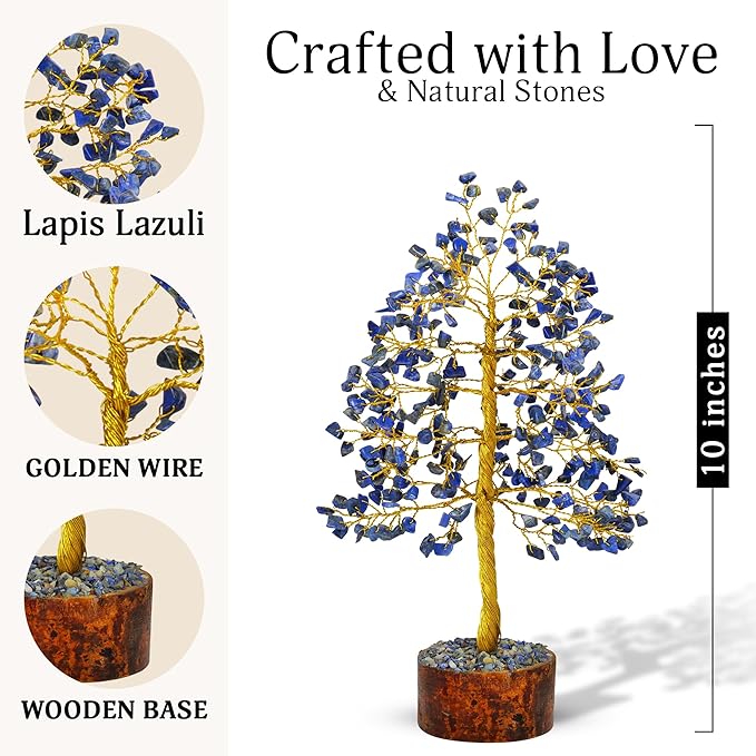 FASHIONZAADI Lapis Lazuli Crystal Tree - Blue Crystal Spiritual Gifts - Meditation Decor - Good Luck Fortune Tree - Feng Shui - Natural Gemstone - Prosperity Stones