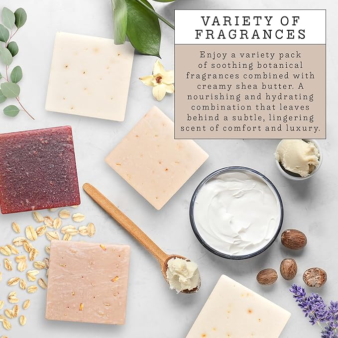 Christmas Gifts for Mom, Goat Milk Soap with Organic Shea Butter - Goats Milk Soap Bars - Oatmeal, Eucalyptus Lavender, Moroccan Vanilla, Hydrangea Rose, Patchouli Sandalwood, Natural Soap Bar, 5 Pack