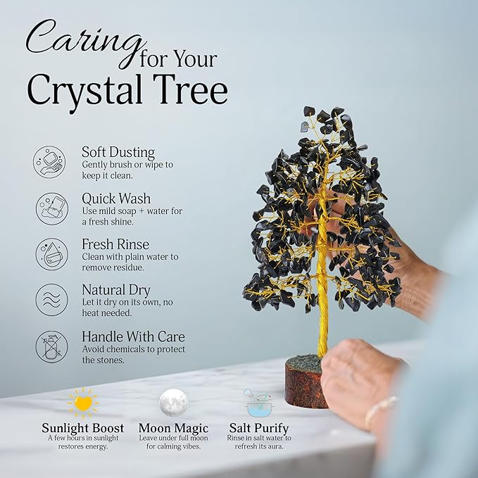 FASHIONZAADI Black Tourmaline Gemstone Tree - Feng Shui Money Bonsai Tree for Home Decor - Black Tourmaline Crystal Spiritual Gift - Good Energy Chakra Stone 10 Inch - Good Luck Stones and Crystals