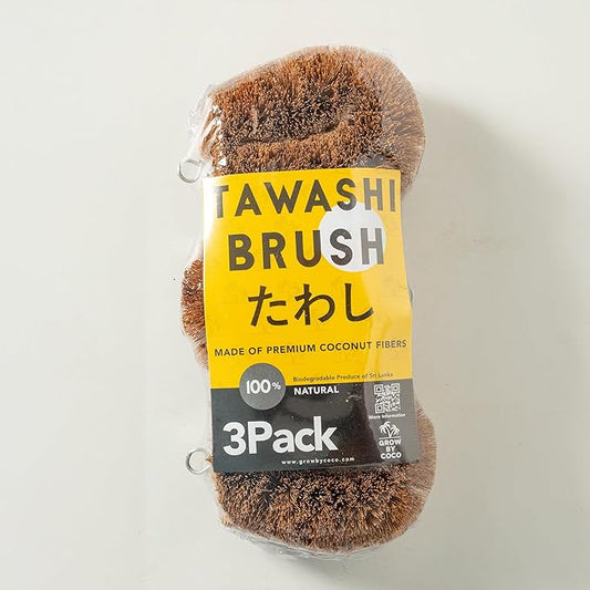 Pack of 3 Tawashi 100% Natural Coconut Coir Fiber Brush, Vegetable Scrub Brush,Ideal for Fruit Scrub, Kitchen Cleaning Needs, Kamenoko Japanese Design
