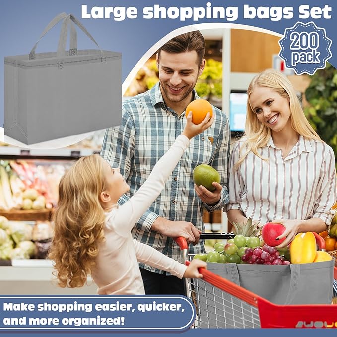 Windyun Reusable Grocery Bags Large Non Woven Shopping Bags with Handles Foldable Portable Tote Bulk, 16x6x12 Inch