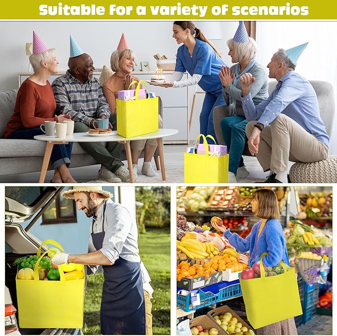 Windyun Reusable Grocery Bags Large Non Woven Shopping Bags with Handles Foldable Portable Tote Bulk, 12.6 x 11.8 x 6.3 Inch