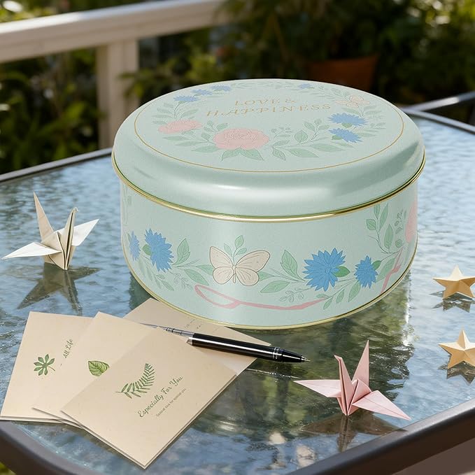 Floral Cookie Tins with Lids – Set of 3 Round Metal Storage Containers, Elegant Reusable Gift Boxes for Cookies, Treats & Keepsakes – Decorative Nesting Tin Set for Home & Kitchen