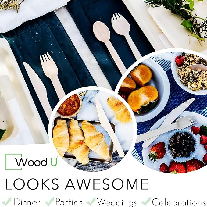 Disposable Wooden spoon by WoodU | 100% All-Natural, Eco-Friendly, Biodegradable, and Compostable - Pack of 100-6.5" best wooden spoons for eating