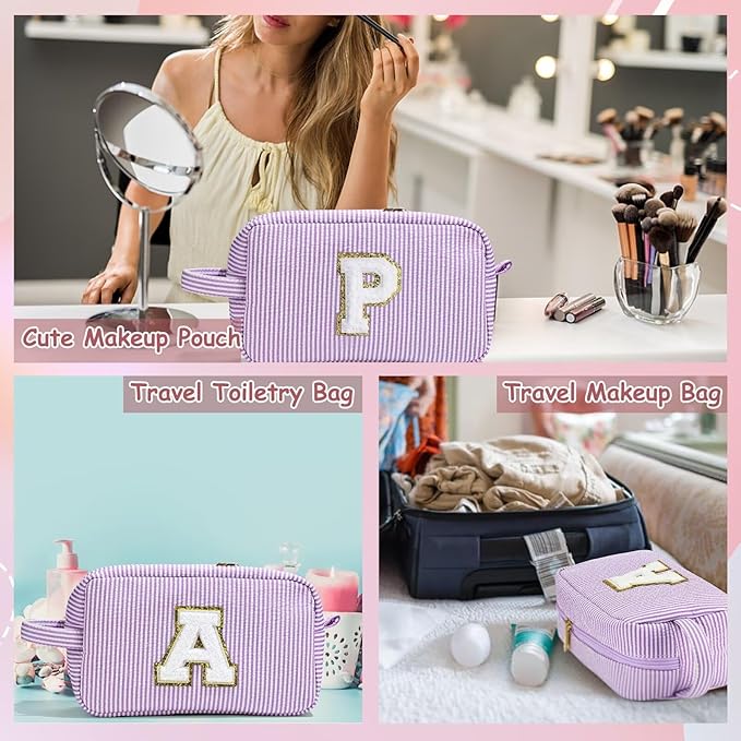 YOOLIFE Birthday Gifts for 4 5 6 7 8 9 10 11 12 13 14 15 16 Year Old Girl Gifts, Purple Gifts for Women Teen Girls Kids Her Daughter, Monogram Initial Girls Makeup Bag, Letter K